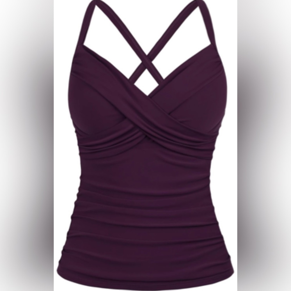 Women's Underwire Tankini Top Swimwear Twist V Neck Tummy Control  Top Only